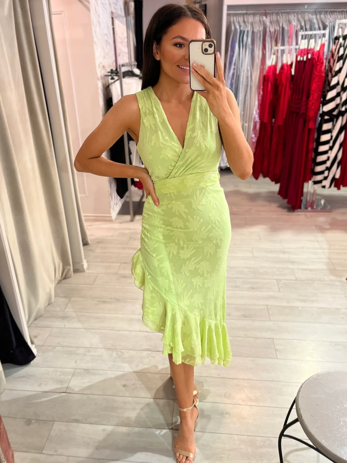 Lime Green Self Pattern Dress