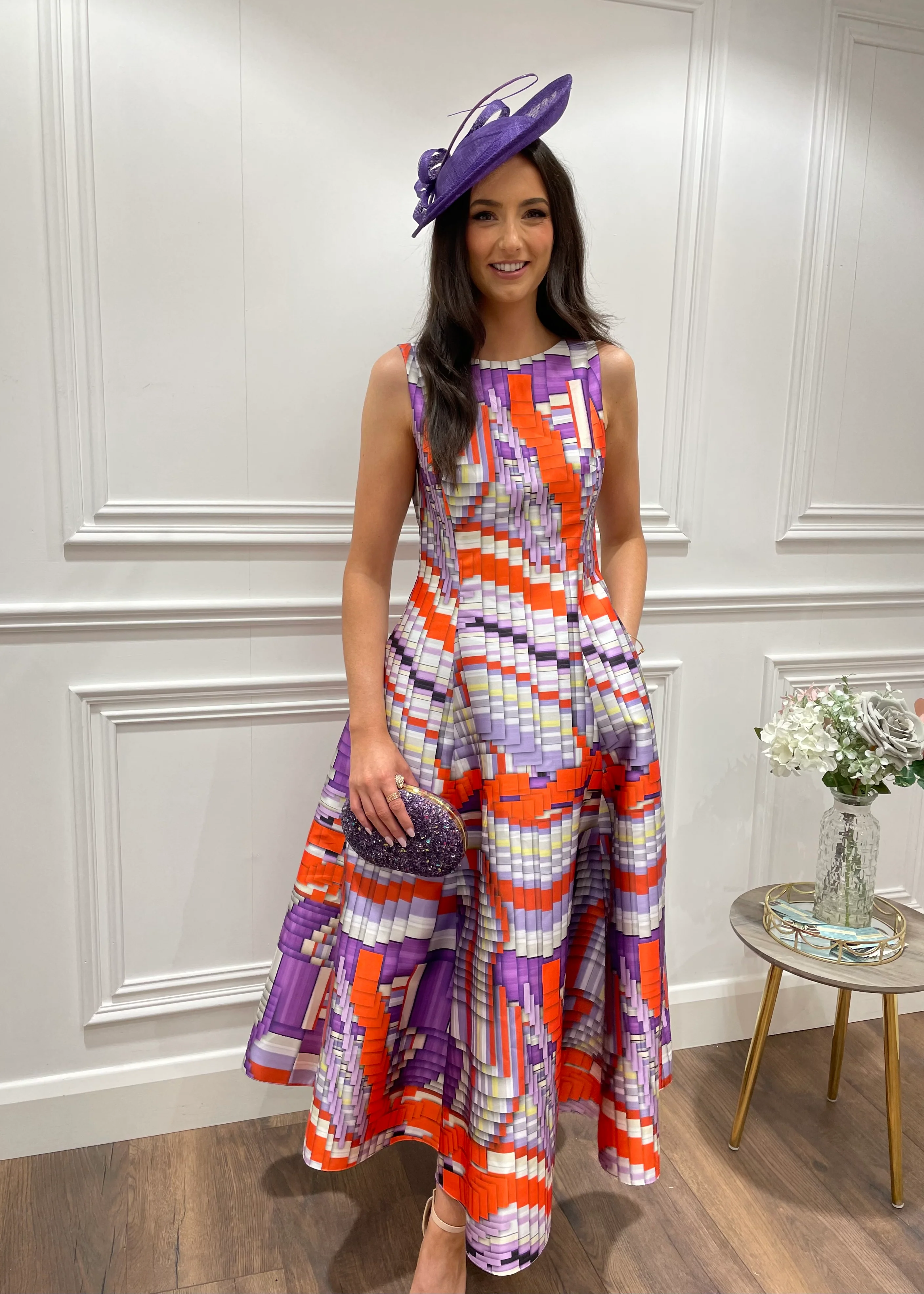 Purple & Orange Multi Print Dress